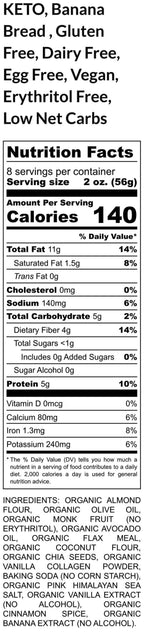 Keto Banana Bread, Grain Free, Gluten Free, Sugar Free, Dairy Free, Low Carb, Vegan Breakfast, Easter Brunch, Graduation Gift, Fitness snack