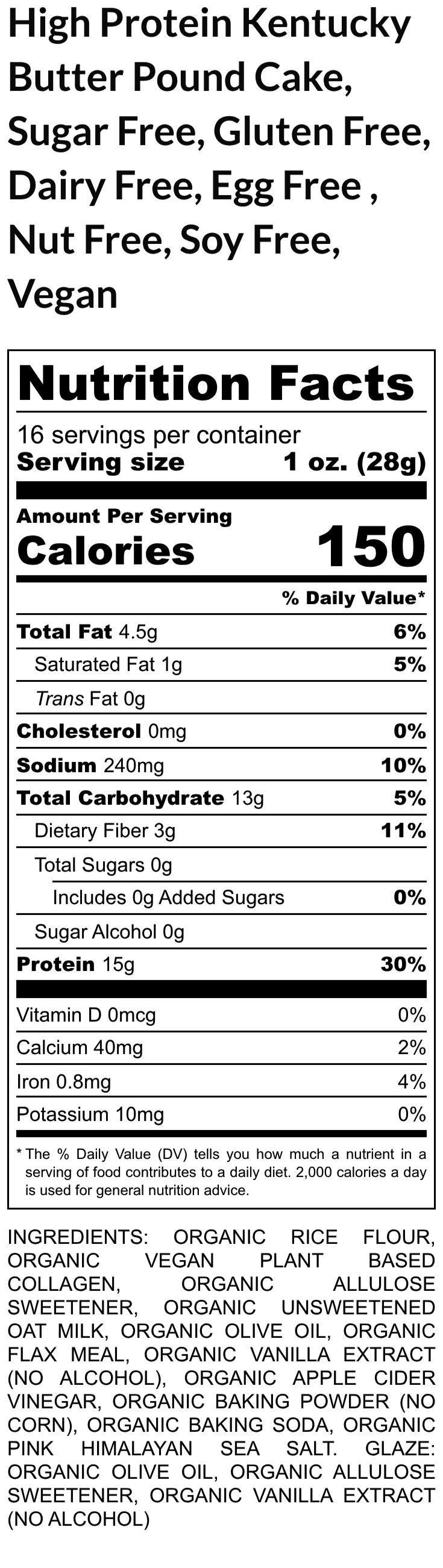 Gluten Free Pound Cake, Kentucky Butter, Dairy Free, Vegan, Egg Free, Nut Free, Birthday Gift, Holiday Dessert, Protein Fitness, Sugar Free