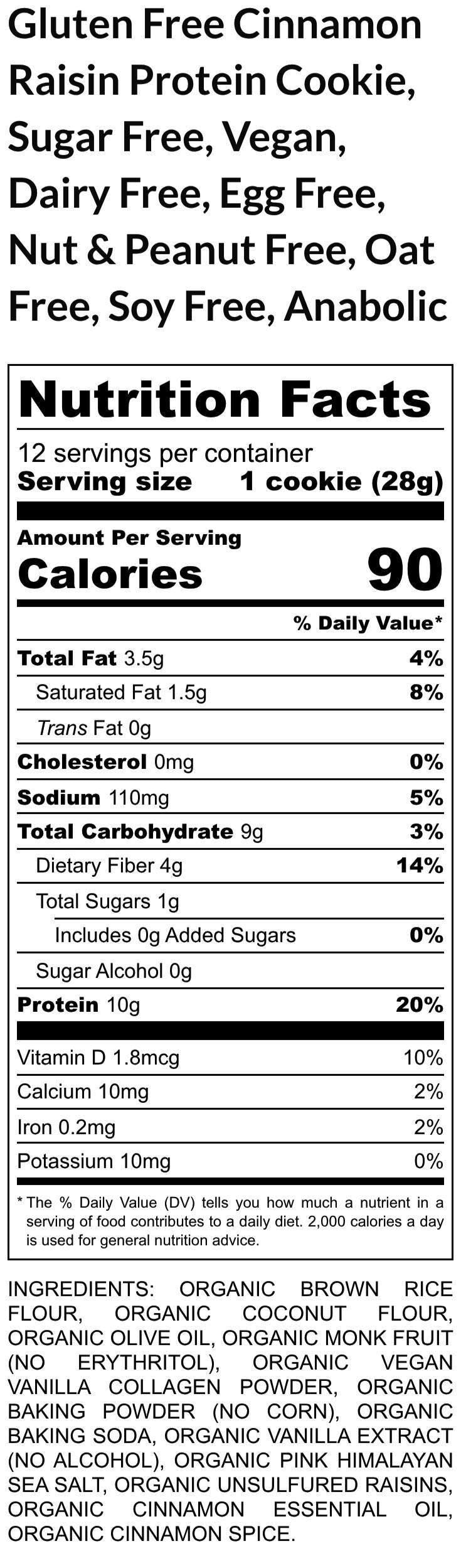 Gluten Free Protein Cinnamon Raisin Cookies, Dairy Free, Egg Free, Vegan, Nut Free, Sugar Free, Portable Fitness snack, Clean Eating Gifts