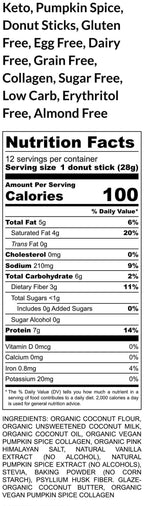 Keto Donut Sticks, Pumpkin Spice, Vegan, Grain Free, Gluten Free, Dairy Free, Protein Collagen, Sugar Free, Low Net Carb snack, Clean Eating