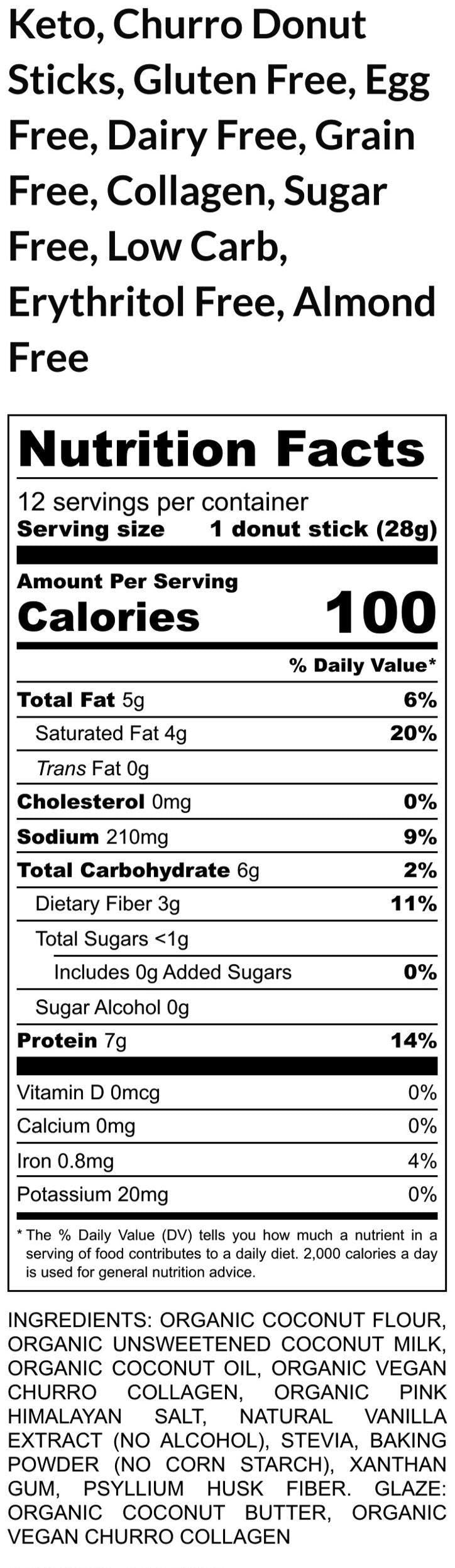 KETO Donut Sticks, Churro, Sugar Free, Gluten Free, Grain Free, Dairy Free, Egg Free, Vegan, Nut Almond Free, Low Carb Protein Fitness Snack