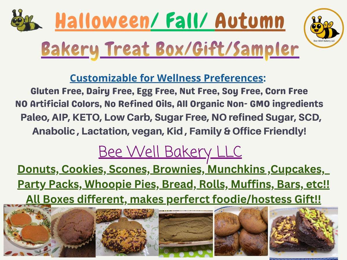 Gluten Free Bakery, Halloween Gift Bix, Gluten Free, Dairy Free, Egg Free, Vegan, Peanut Free, Sugar Free, Keto, AIP Paleo, Assorted Pastry