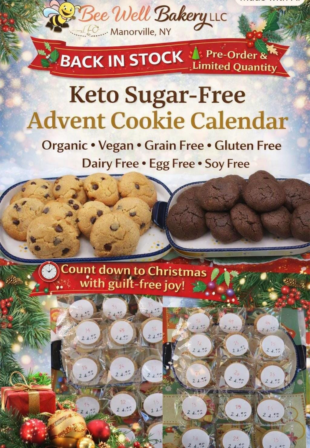 Keto Advent Calendar, Cookies, Gluten Free, Vegan, Egg Free, Dairy Free, Christmas Countdown, Low Net Carb, Sugar Free, Erythritol Free