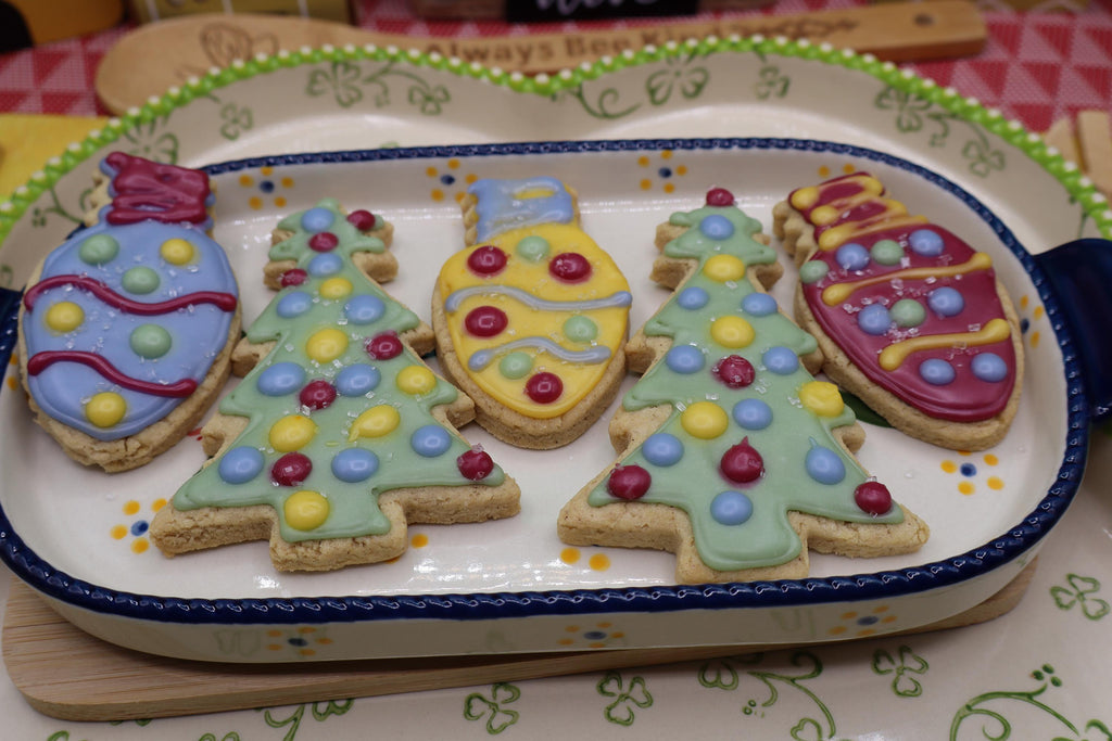 Gluten Free Christmas Sugar Cookies, Iced, Dairy Free, Vegan, Egg Free, Nut Free, Holiday Party Cookie Exchange, School Safe festive treats