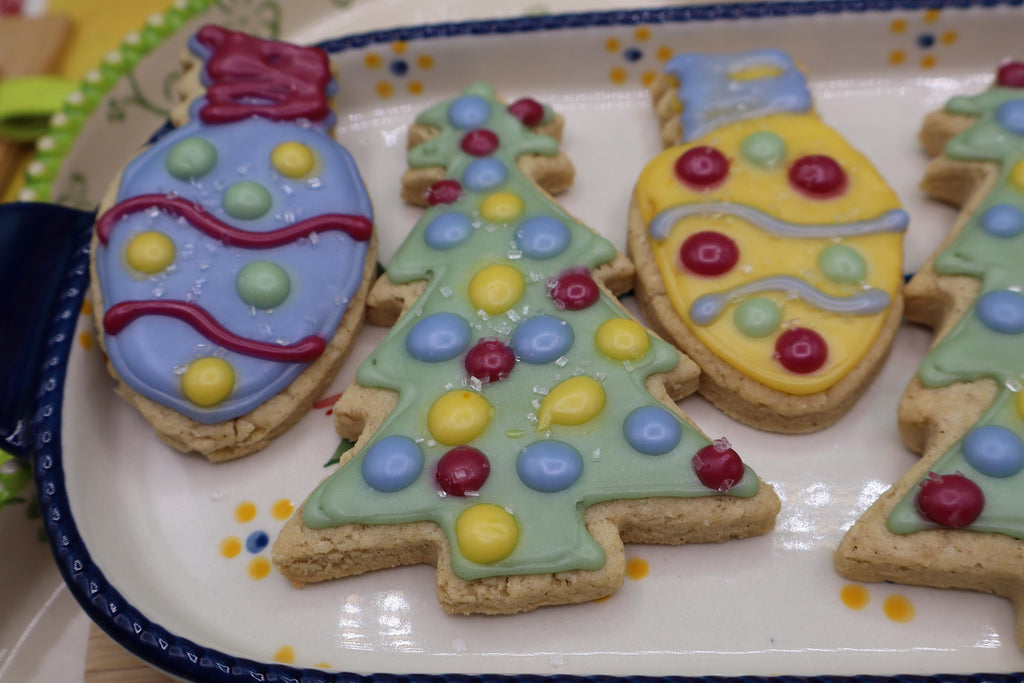 Gluten Free Christmas Sugar Cookies, Iced, Dairy Free, Vegan, Egg Free, Nut Free, Holiday Party Cookie Exchange, School Safe festive treats