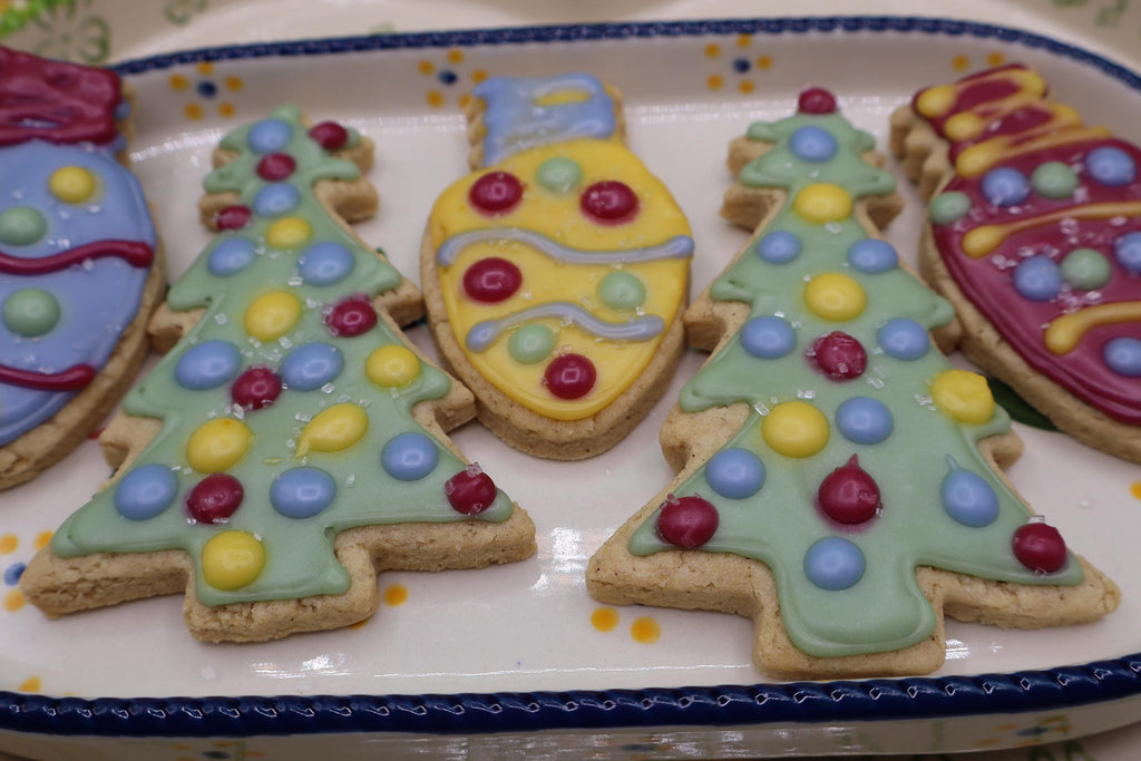 Gluten Free Christmas Sugar Cookies, Iced, Dairy Free, Vegan, Egg Free, Nut Free, Holiday Party Cookie Exchange, School Safe festive treats
