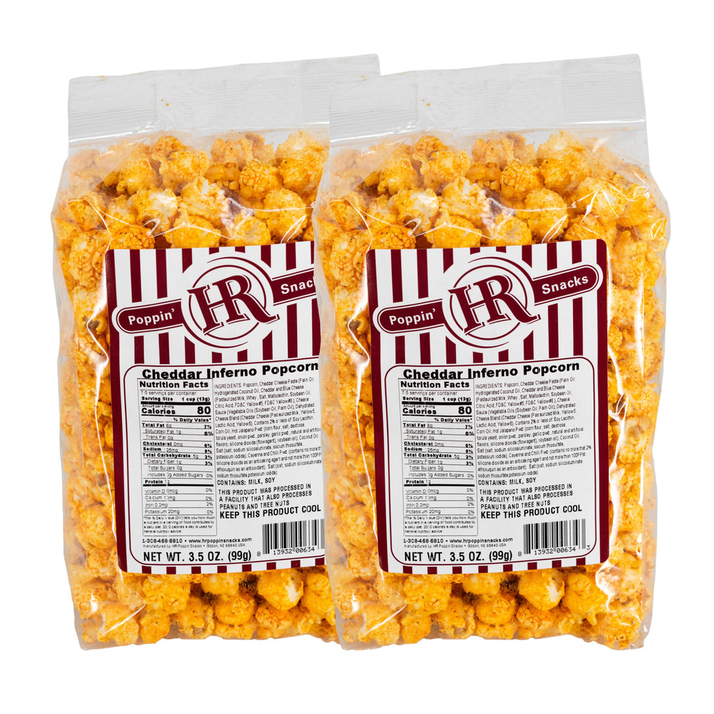 Cheddar Inferno Popcorn | Pack of 2 | 3 oz | HR Poppin' Snacks