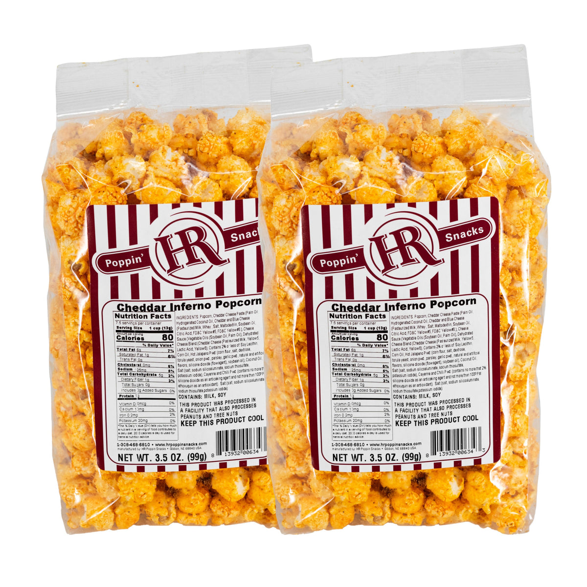 Cheddar Inferno Popcorn | Pack of 2 | 3 oz | HR Poppin' Snacks