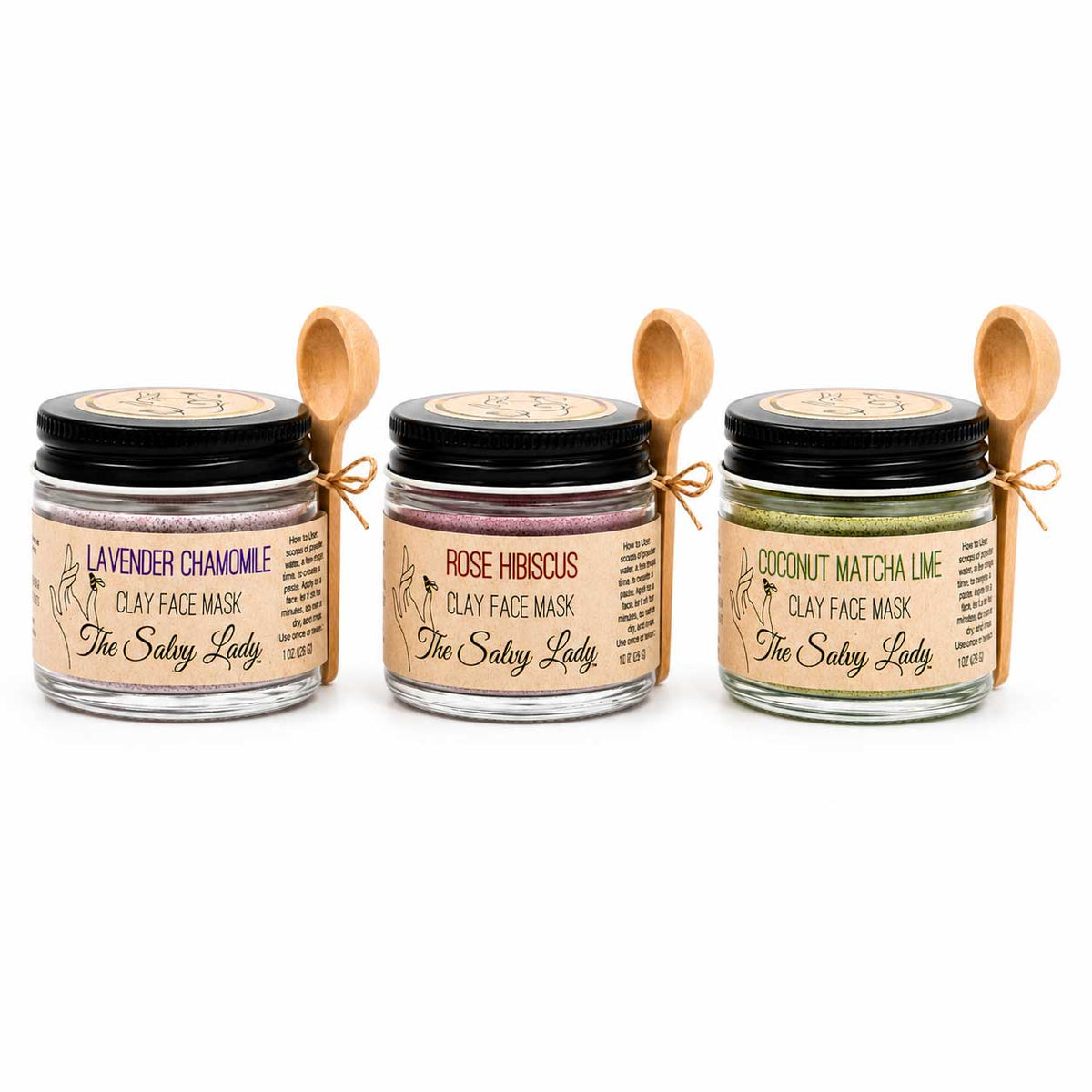 Clay Face Mask Jar Bundle | Lavender, Coconut Matcha & Rose | The Salvy Lady