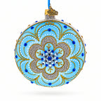 Baroque Filigree with Gemstones on Blue Glass Ball Christmas Ornament 4 Inches