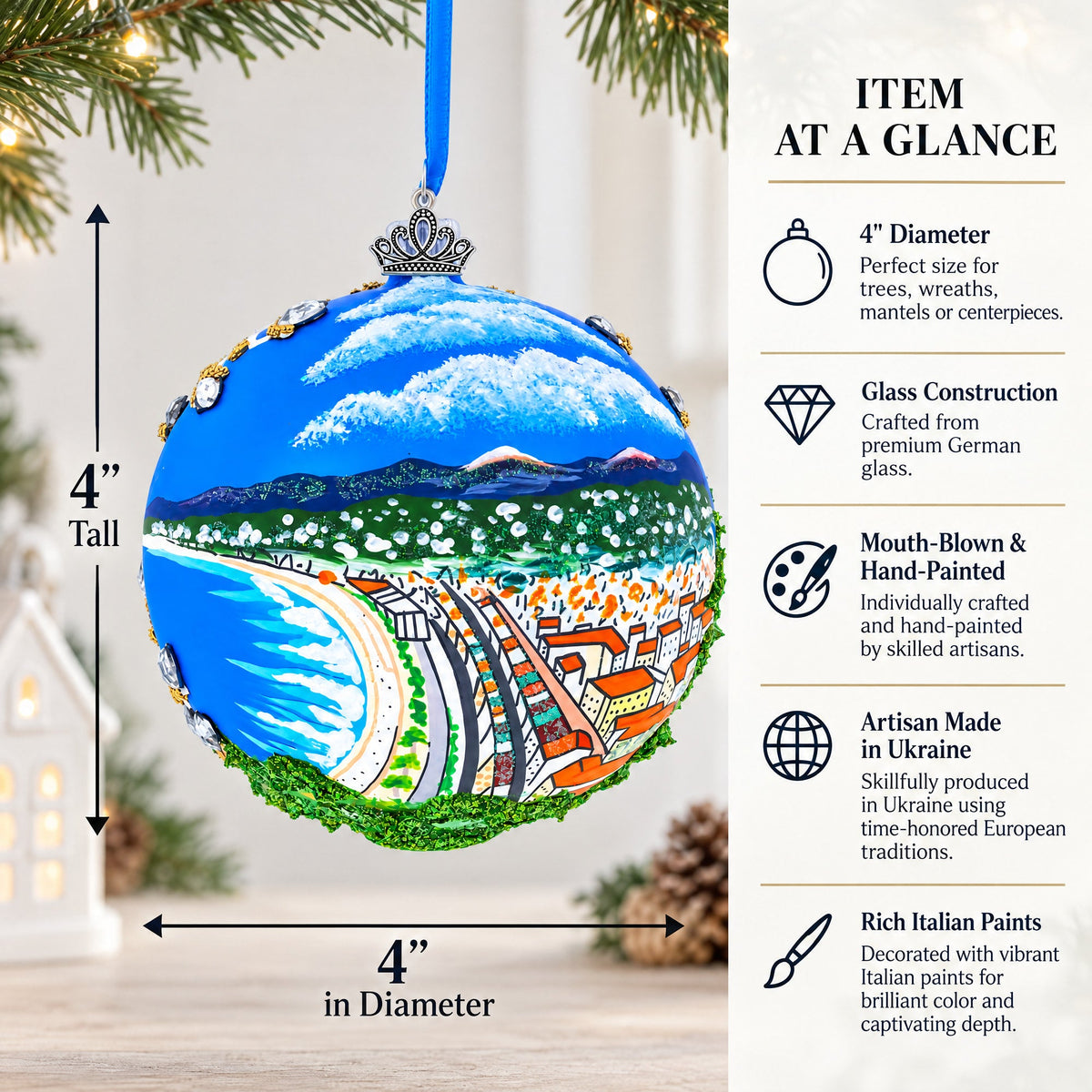 Castle Hill (Colline du Chateau), Nice, France Glass Ball Christmas Ornament