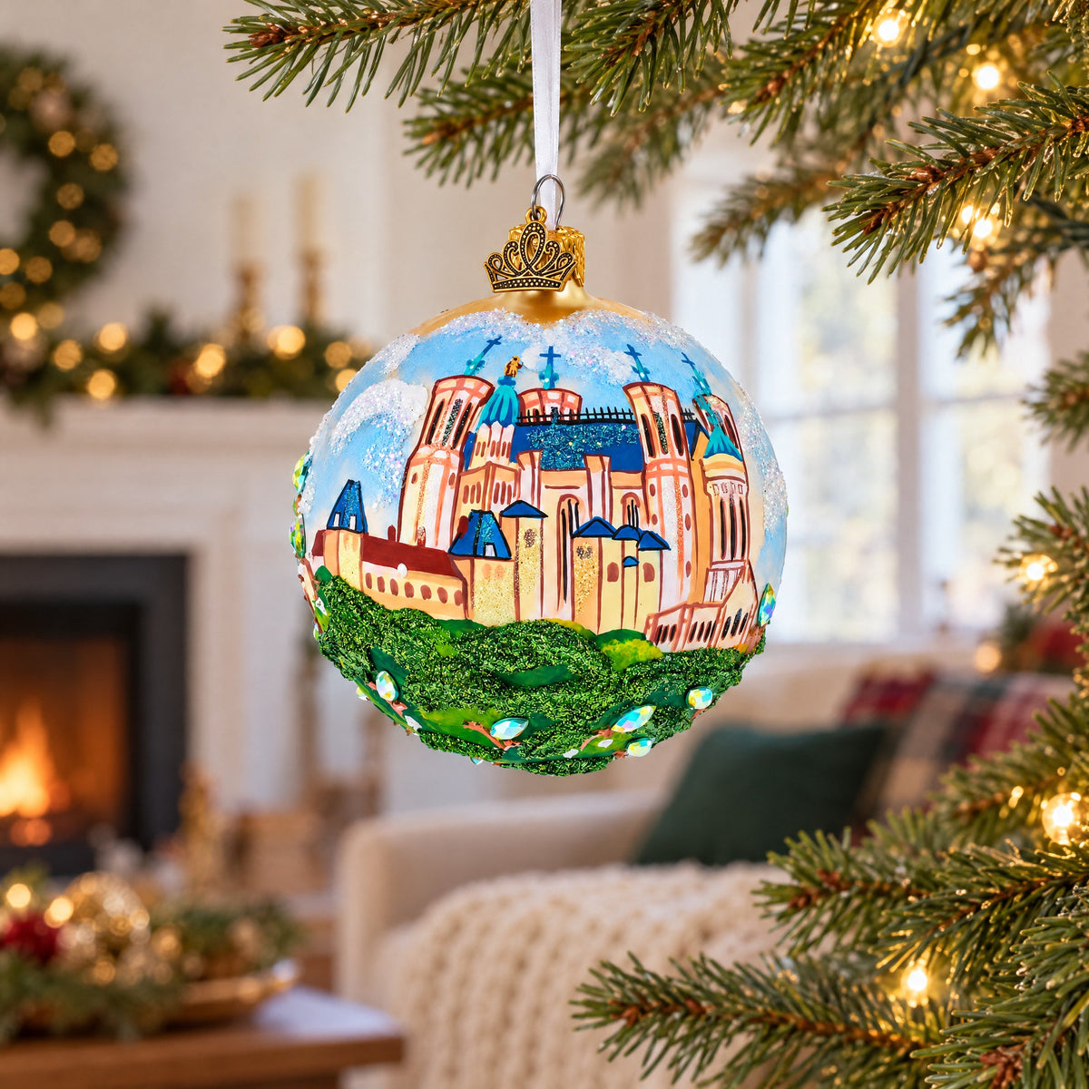 Basilica of Notre Dame of Fourviere, Lyon, France Glass Ball Christmas Ornament