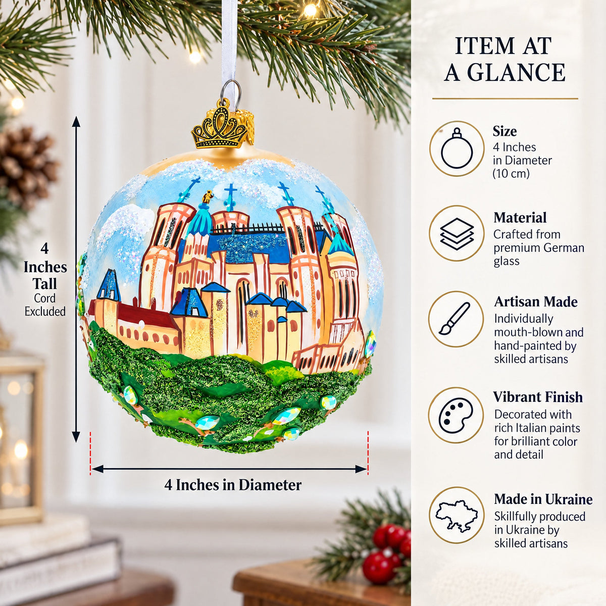 Basilica of Notre Dame of Fourviere, Lyon, France Glass Ball Christmas Ornament