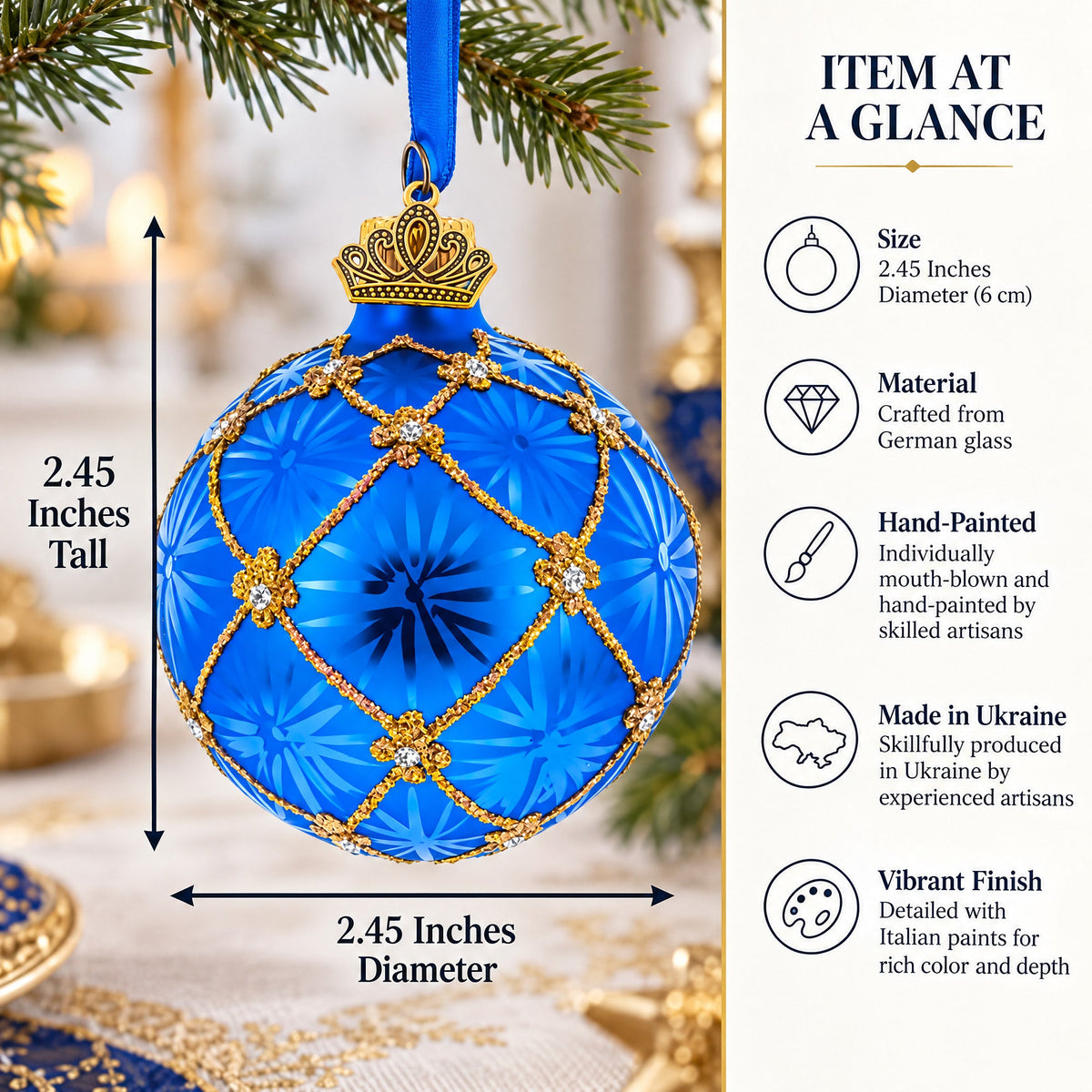 1897 Coronation Royal Glass Ball Christmas Ornament 2.4 Inches