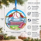 Baseball Stadium Scene Glass Ball Christmas Ornament 4 Inches