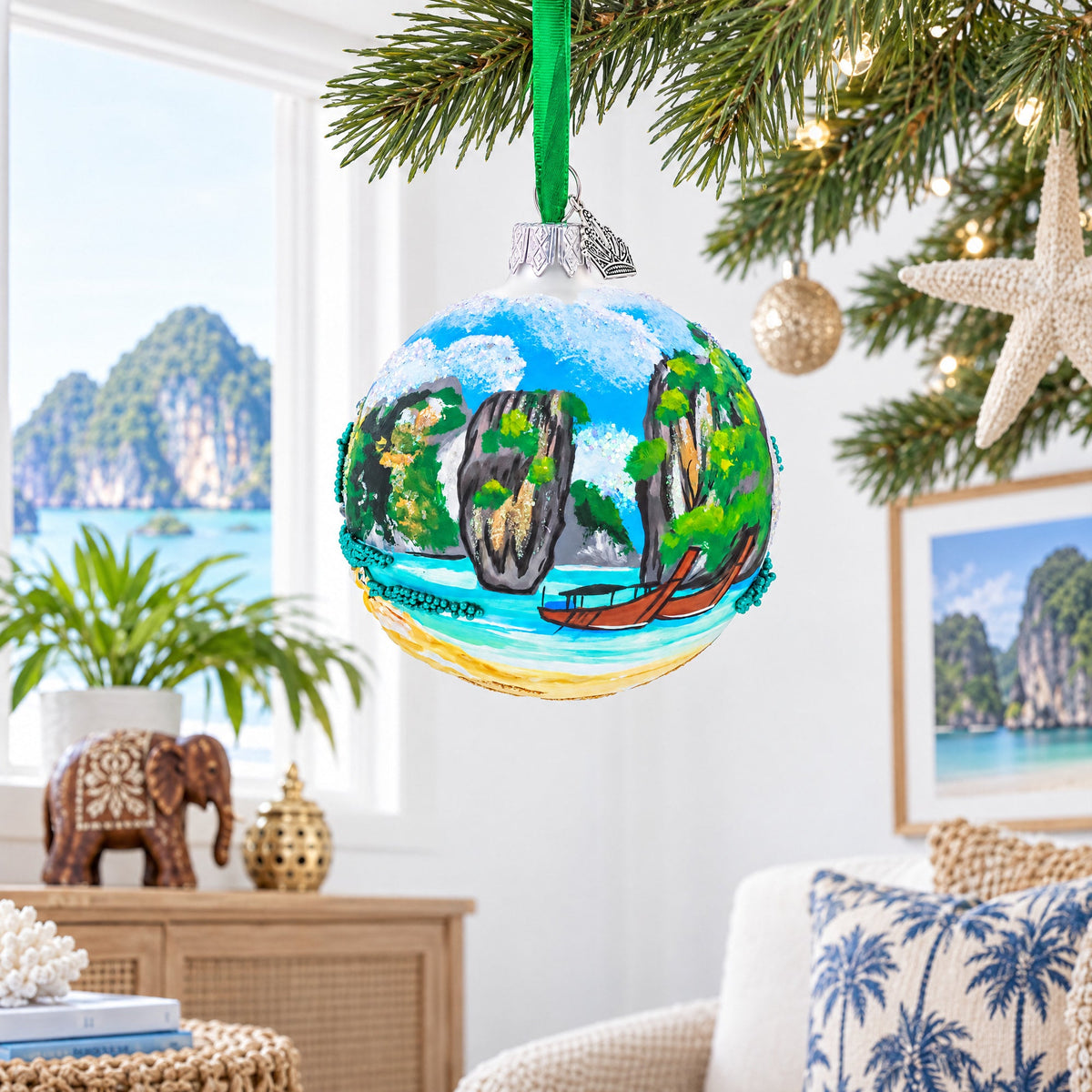 Phang Nga Bay Beach, Phuket, Thailand Glass Ball Christmas Ornament 3.25 Inches