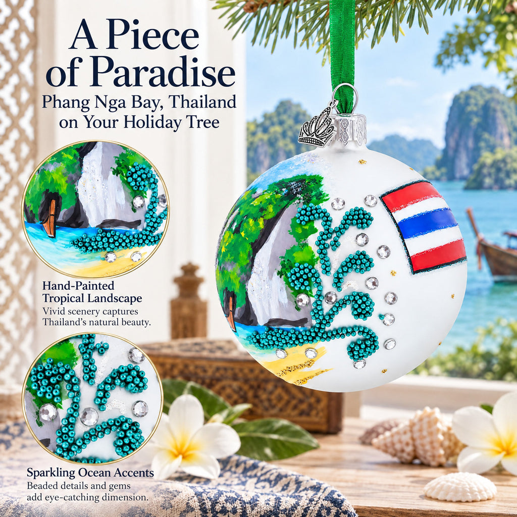 Phang Nga Bay Beach, Phuket, Thailand Glass Ball Christmas Ornament 3.25 Inches