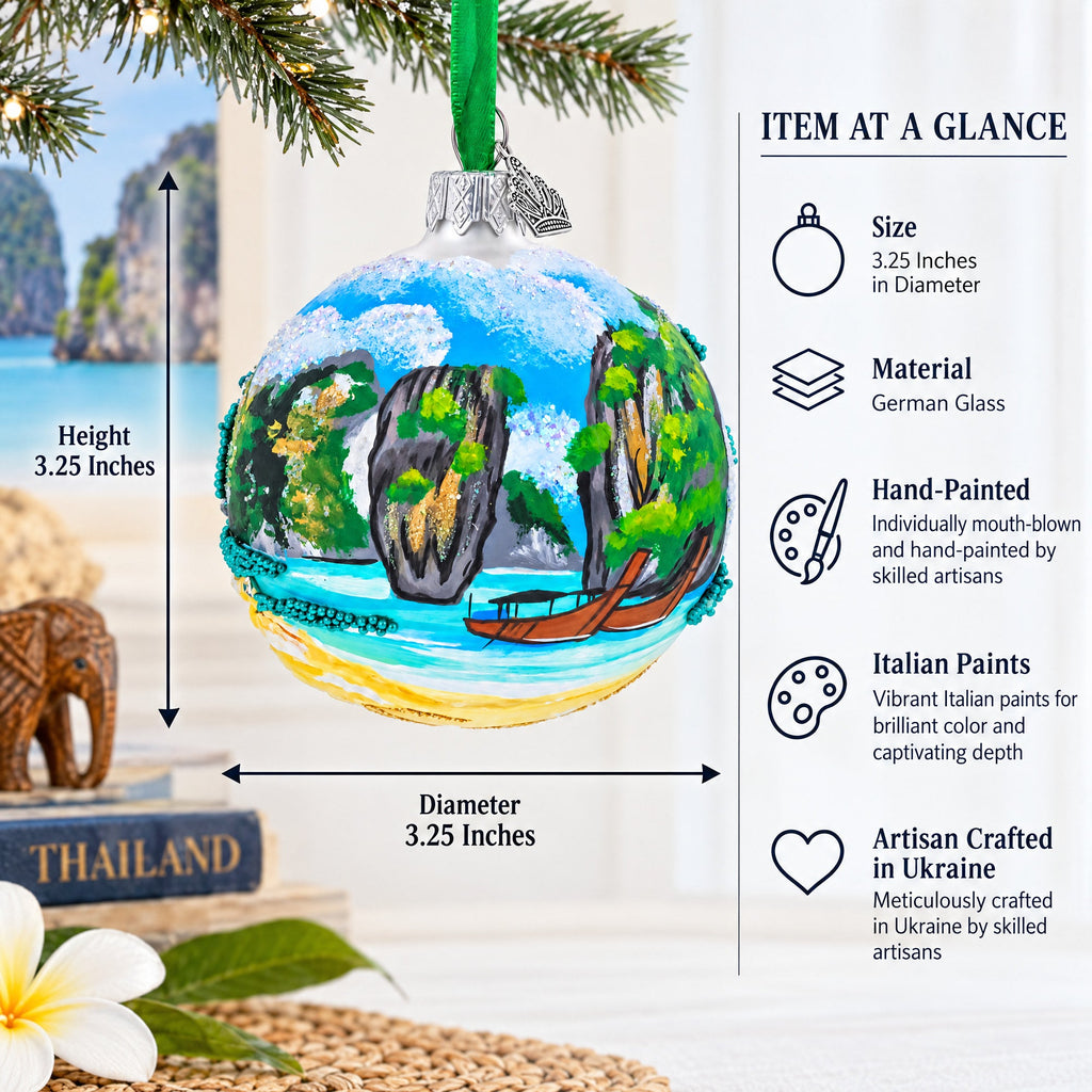 Phang Nga Bay Beach, Phuket, Thailand Glass Ball Christmas Ornament 3.25 Inches