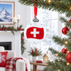 Swiss Flag Crystal Accents on Glass Ball Christmas Ornament