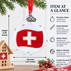 Swiss Flag Crystal Accents on Glass Ball Christmas Ornament