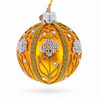 Beaded Floral Panels with White Clusters Glass Ball Christmas Ornament