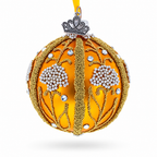 Beaded Floral Panels with White Clusters Glass Ball Christmas Ornament