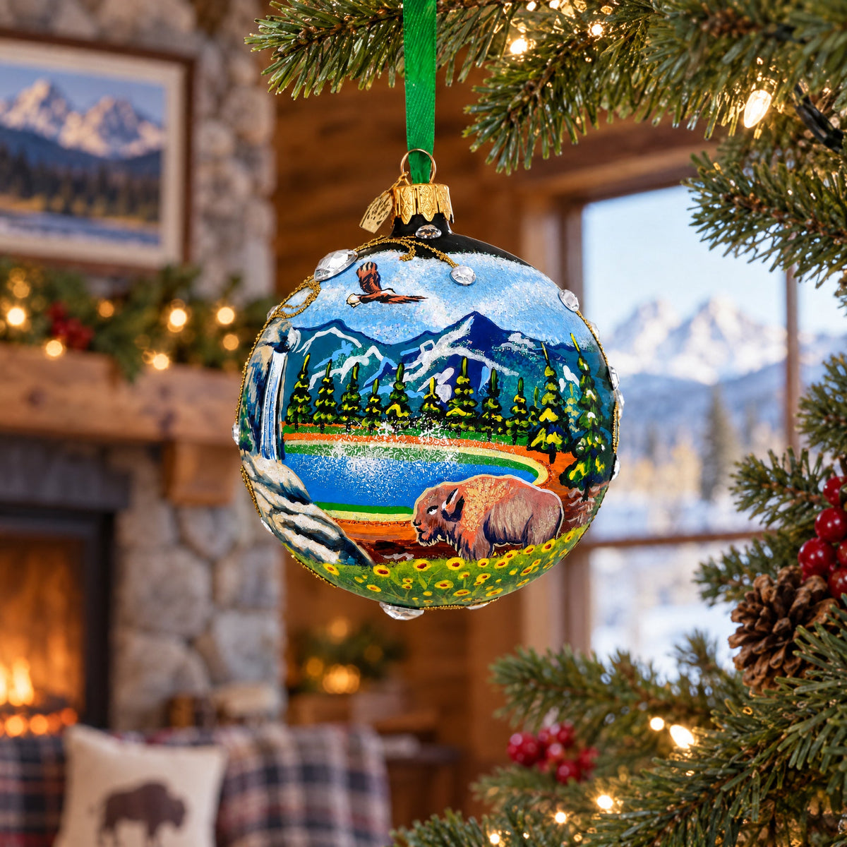 Yellowstone National Park Glass Christmas Ornament