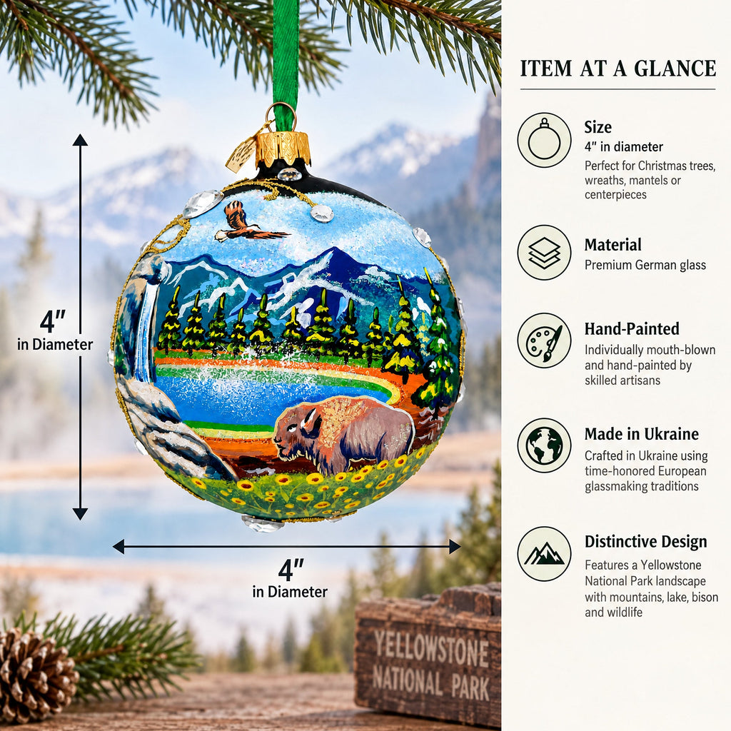 Yellowstone National Park Glass Christmas Ornament