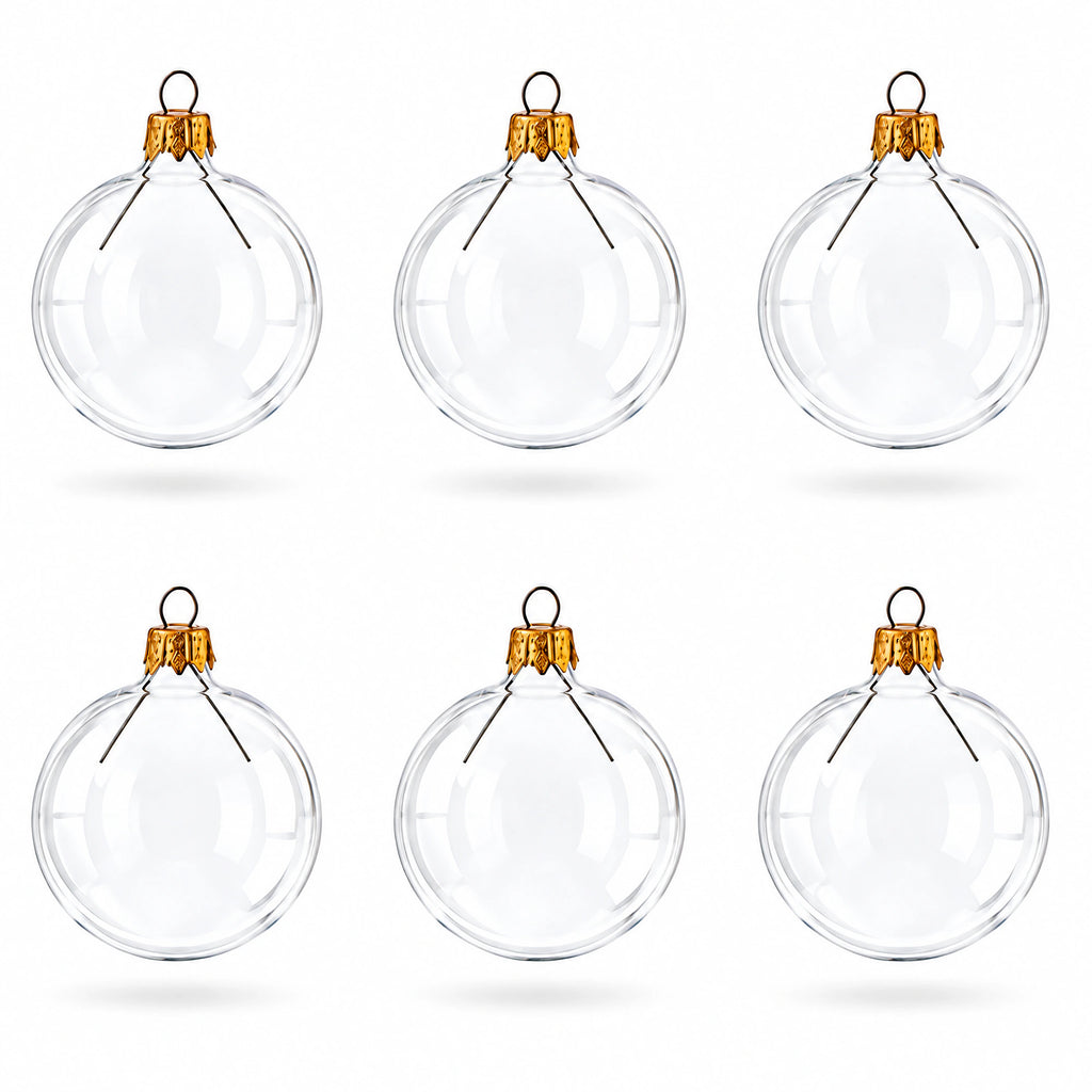 Set of 6 Clear Glass Ball Christmas Ornaments 2.4 Inches