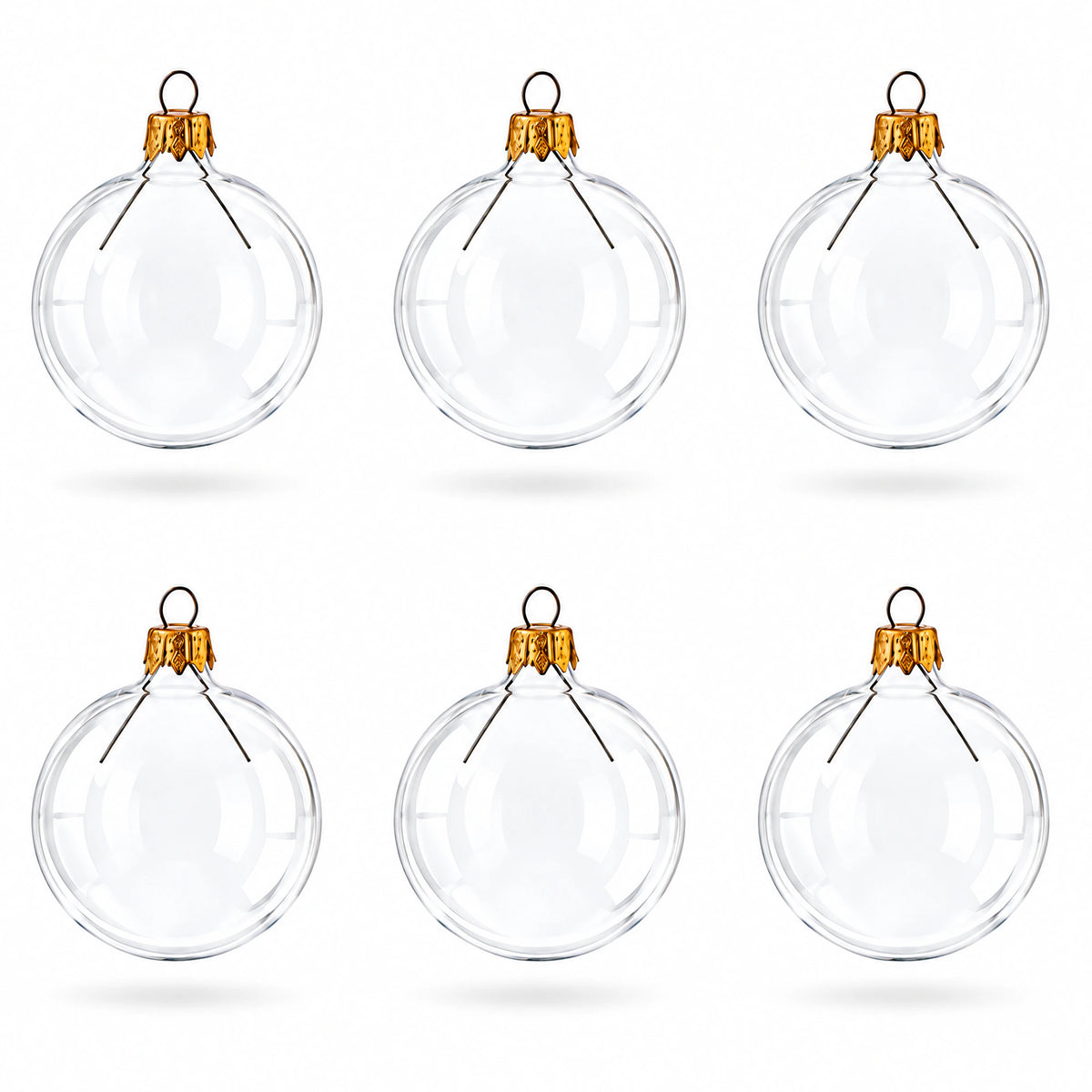 Set of 6 Clear Glass Ball Christmas Ornaments 2.4 Inches