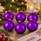 Set of 6 Matte Purple Glass Ball Christmas Ornaments 2.4 Inches