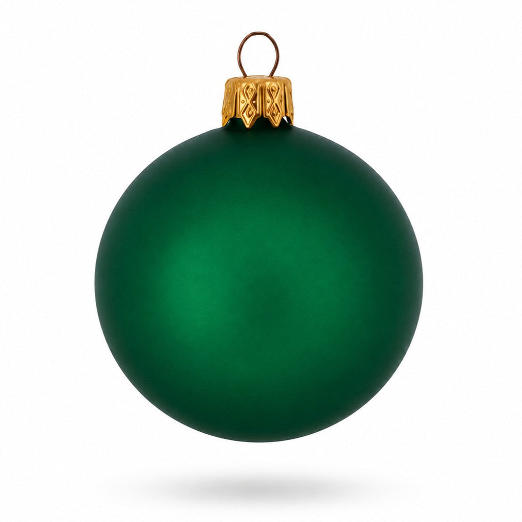 Set of 6 Matte Green Glass Ball Christmas Ornaments 2.4 Inches
