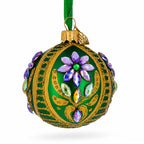 Ornate Botanical Round Rhinestone Accent Glass Ball Christmas Ornament