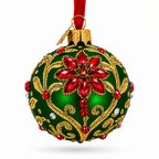 Jeweled Emerald Green Poinsettia Glass Ball Christmas Ornament