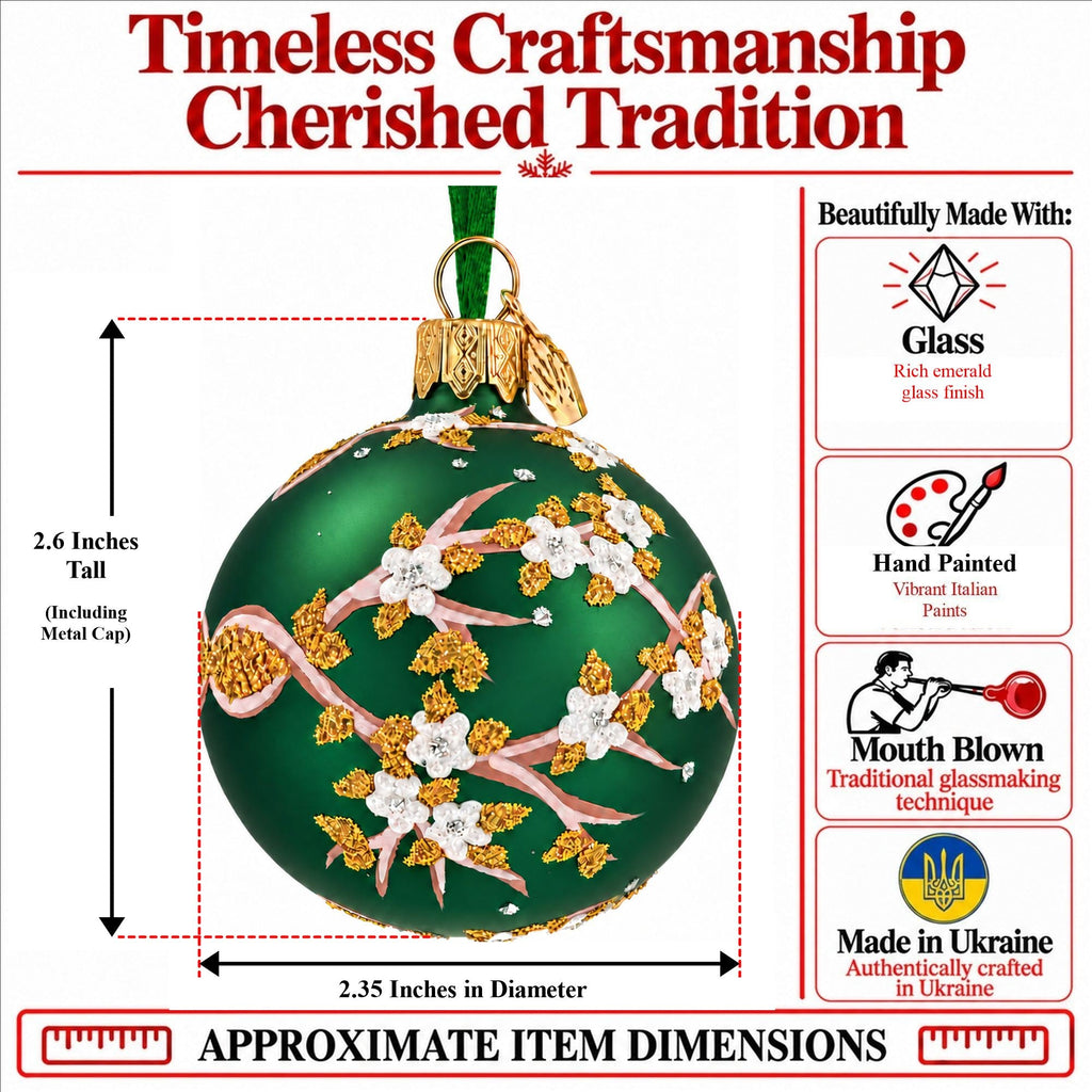 Green Floral Glitter Glass Egg Christmas Ornament