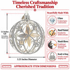 Icy White Flower Scrollwork Clear Glass Ball Christmas Ornament