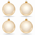Set of 4 Translucent Glossy Ivory Glass Ball Christmas Ornaments (017)