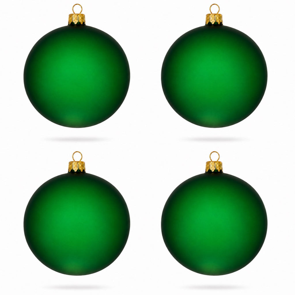 Set of 4 Translucent Green Glass Ball Christmas Ornaments 4 Inches (018)