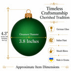 Set of 4 Translucent Green Glass Ball Christmas Ornaments 4 Inches (018)