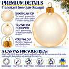 Set of 6 Translucent Glossy Ivory Glass Ball Christmas Ornaments 2. (027)