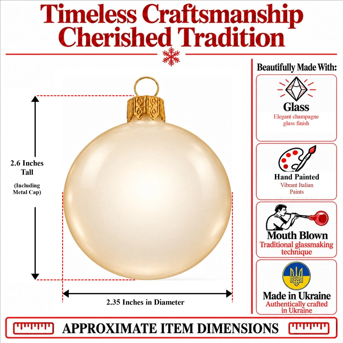 Set of 6 Translucent Glossy Ivory Glass Ball Christmas Ornaments 2. (027)