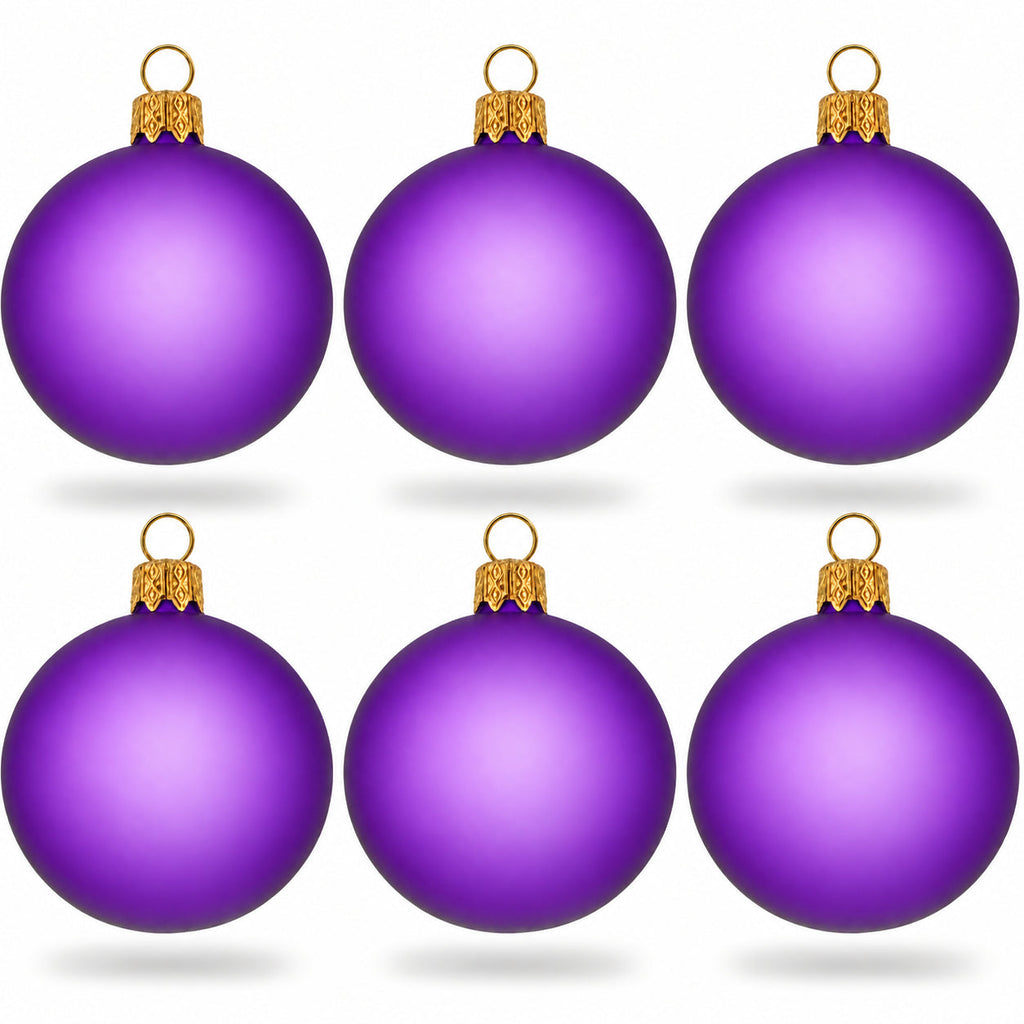 Set of 6 Translucent Purple Glass Ball Christmas Ornaments 2.4 Inches (031)
