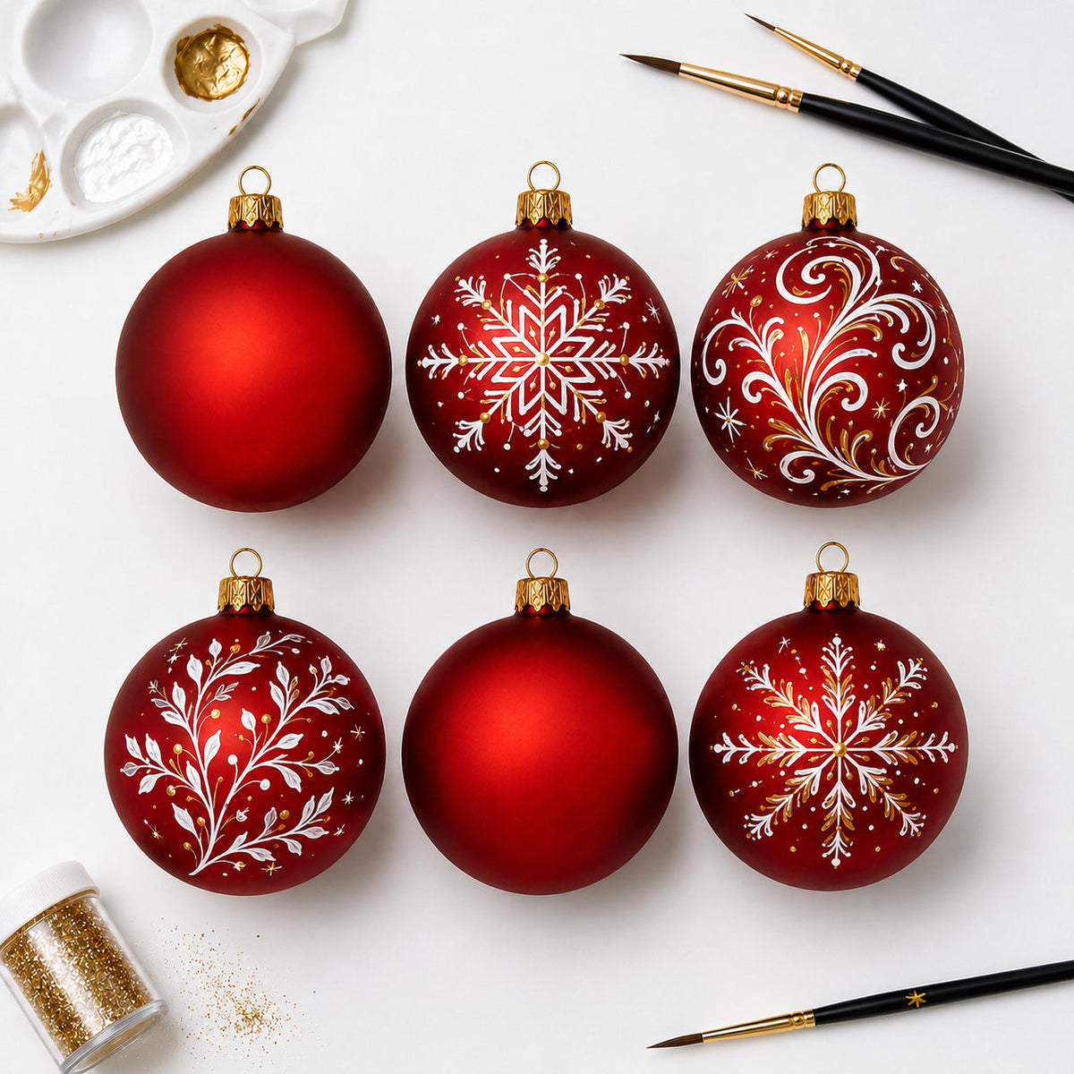Set of 6 Translucent Red Glass Ball Christmas Ornaments (032)