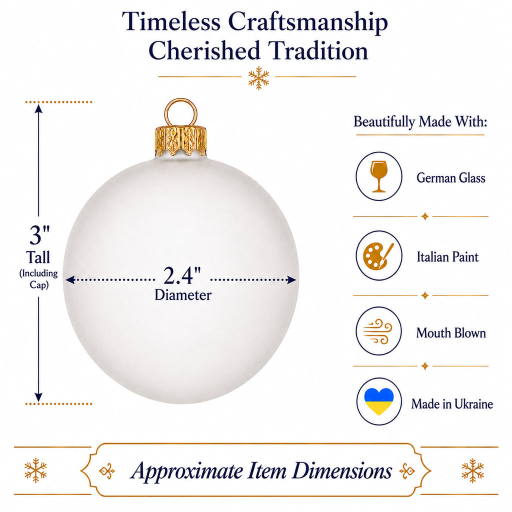 Set of 6 Translucent White Glass Ball Christmas Ornaments (033)