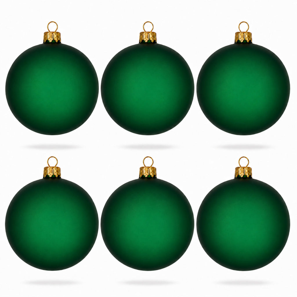 Set of 6 Translucent Green Glass Ball Christmas Ornaments (028)