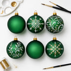 Set of 6 Translucent Green Glass Ball Christmas Ornaments (028)