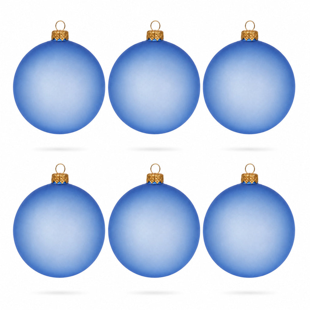 Set of 6 Translucent Light Blue Glass Ball Christmas Ornaments (050)