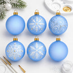Set of 6 Translucent Light Blue Glass Ball Christmas Ornaments (050)