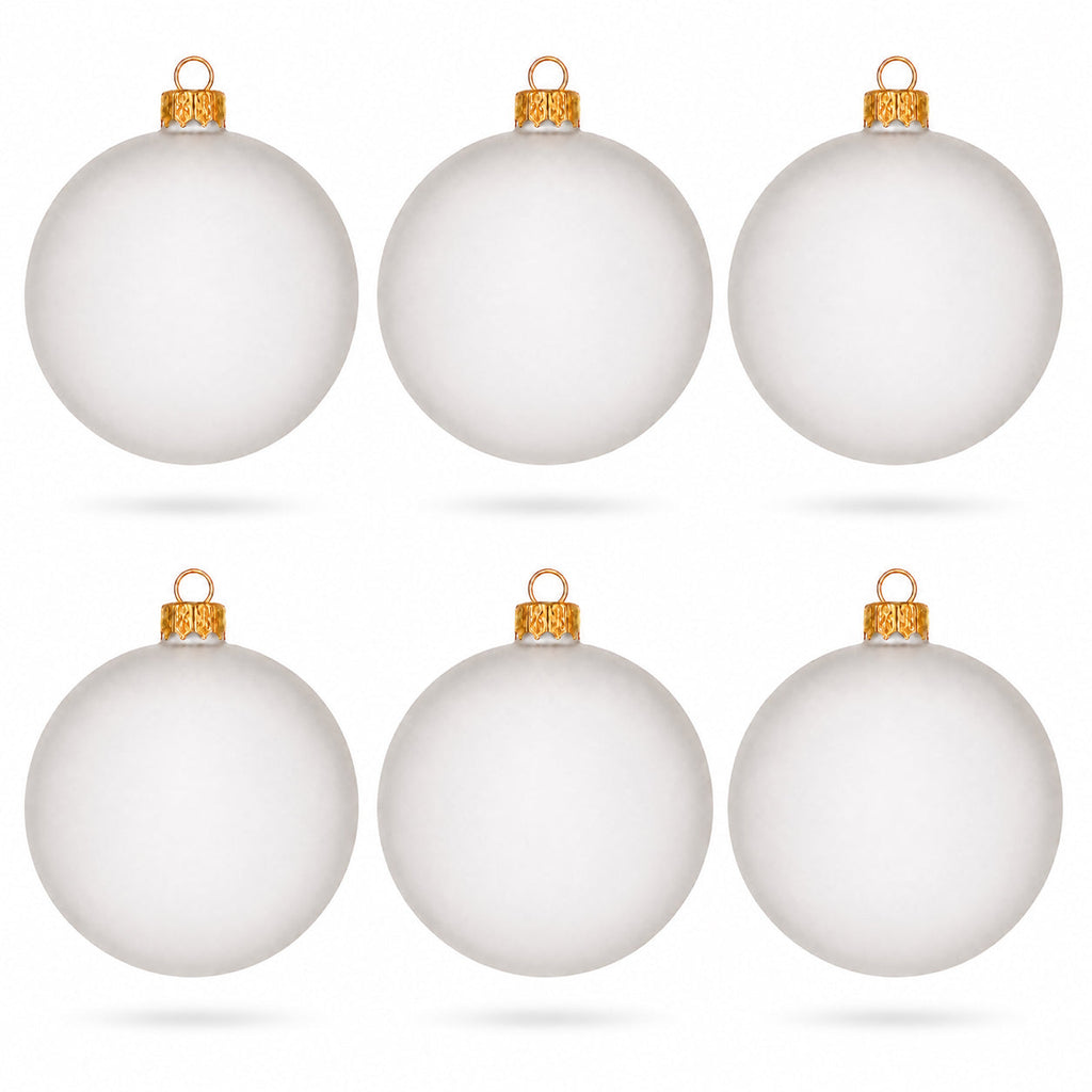 Set of 6 Translucent White Glass Ball Christmas Ornaments (033)