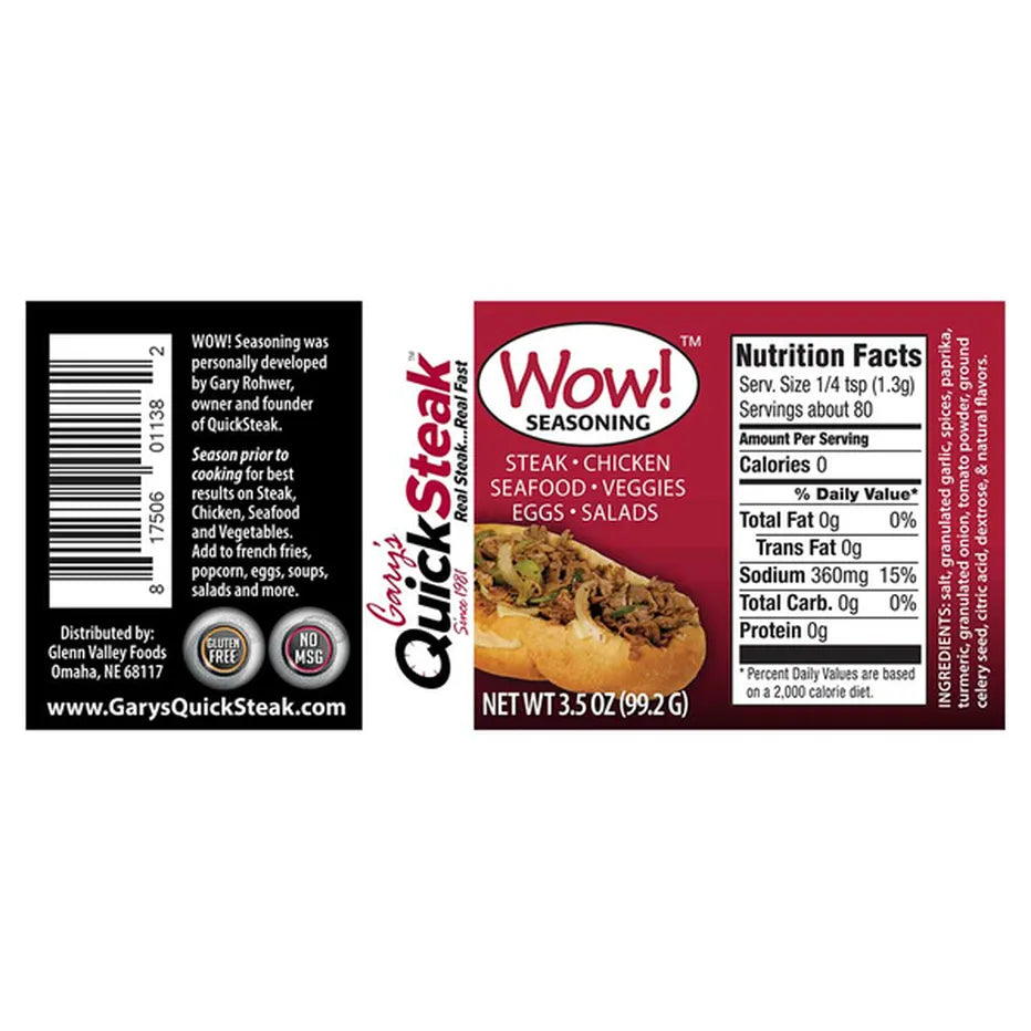 Wow! Seasoning | Pack of 3 | 3.5 oz | Gluten Free | Gary's QuickSteak